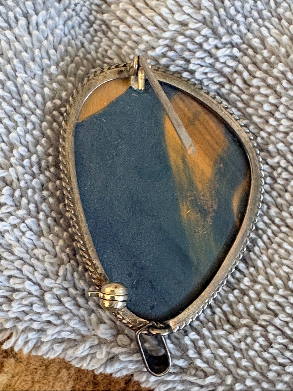 Vintage Blue Tiger Eye Brooch Pendant, Large Hawk’s Eye Gemstone - Picture 7 of 17